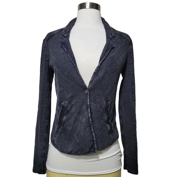 Lucky Brand Black Stretchy Distressed Aztec Blazer Jacket Embroidered Size XS - Picture 1 of 11